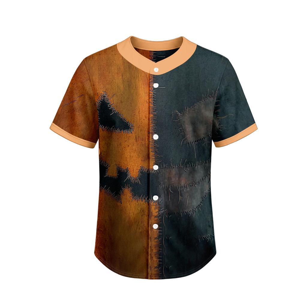 Men's Short Sleeve Halloween Print Casual Button Down Shirt for Everyday Wear