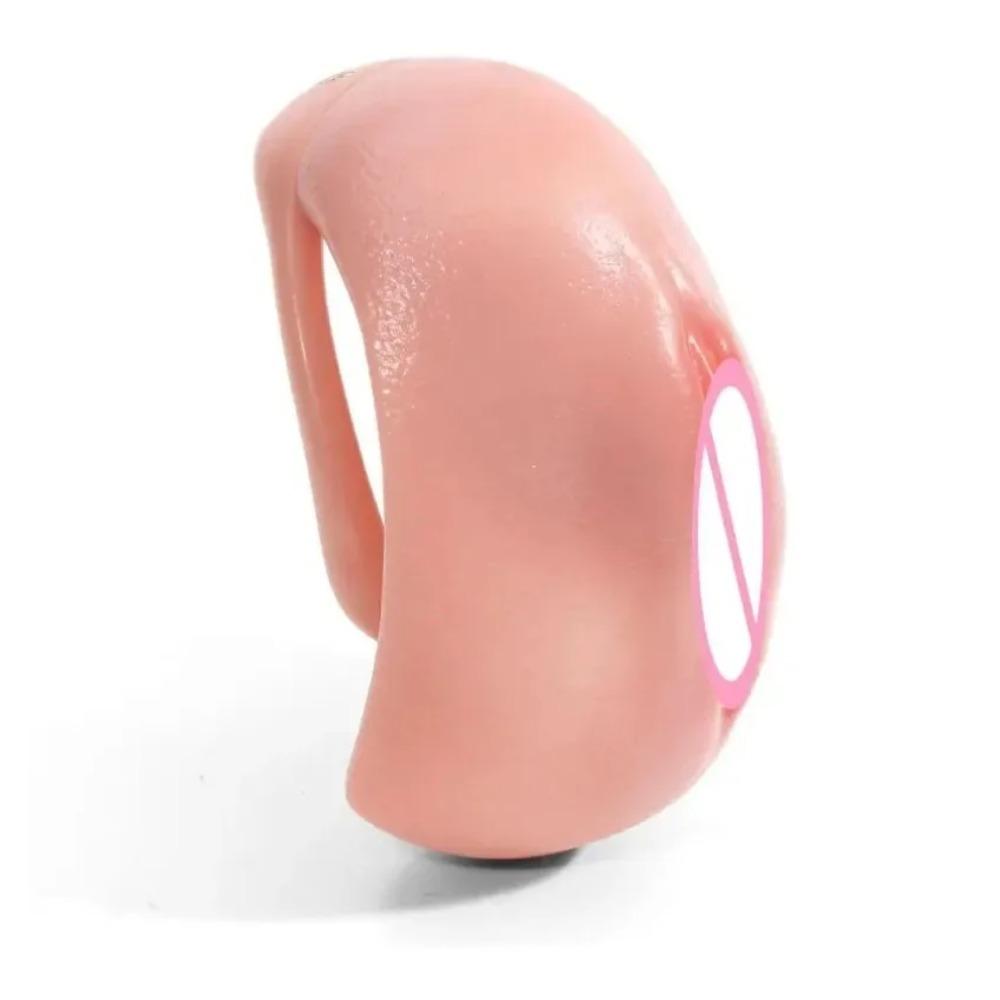 Realistic Vagina Texture Chastity Cage – 4 Sizes Penis Rings for Men | Curve Cock Lock Bondage Toy for Sissy & Gay Fetish Play