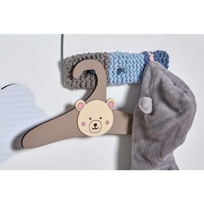 Cintre en Bois - Cintre nounours - 29 x 21,5 cm - Bois naturel non verni - Pour enfants - Mixte