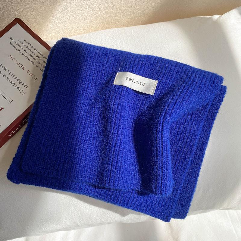 Short Japanese small scarf women's winter warm solid color wool knitted scarf student Korean version male couple versatile