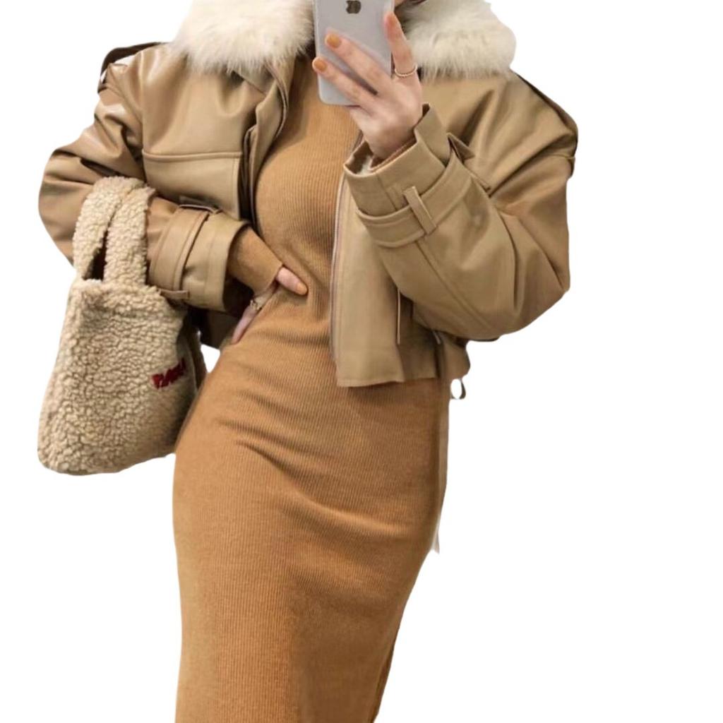 Leather Jacket Imitation Fur Jacket Women's Autumn and Winter New Big Fur Collar Loose Fleece Thickened Small Short Cotton Clothes