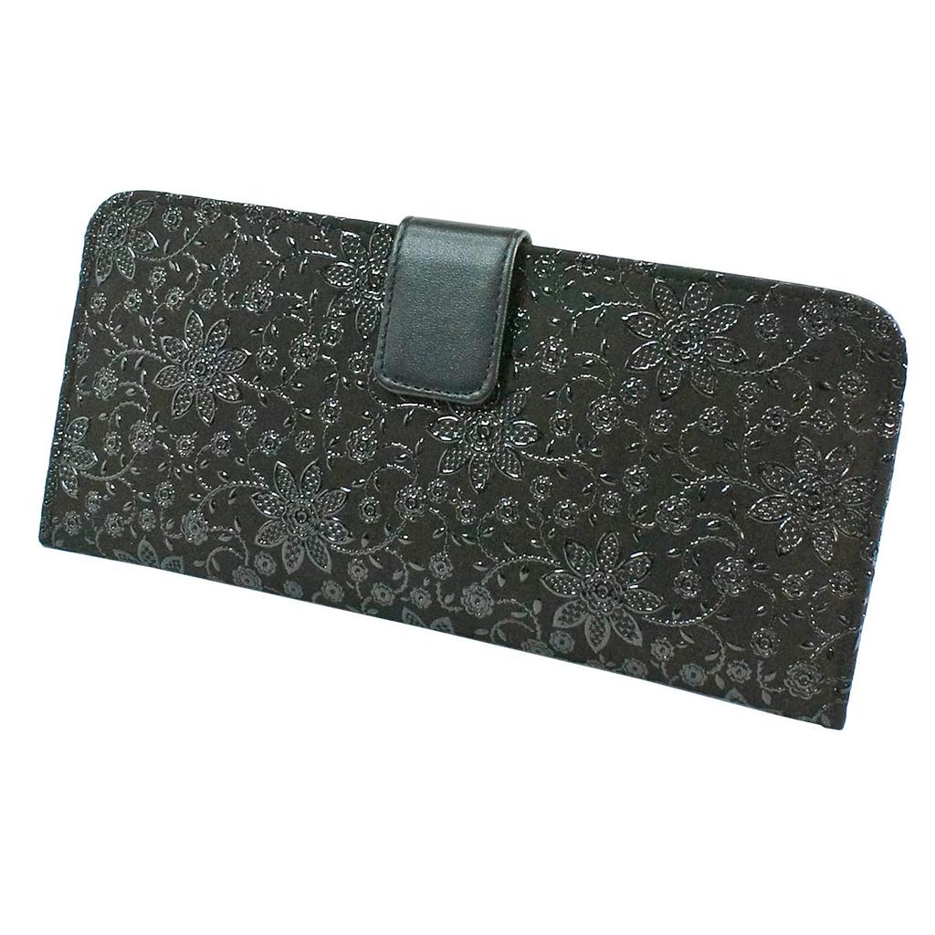 Inden Long Wallet Bundle L Thin Deerskin Black x Black Lacquer Clematis Pattern [Indenya] 2107-01-169