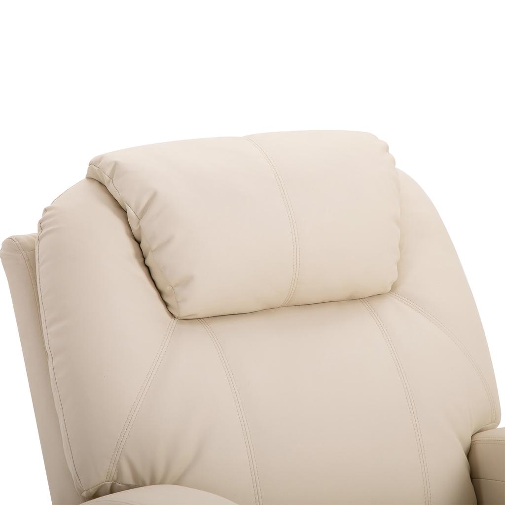 Luxury Reclining And Massage Armchair Electric Footrest Synthetic Leather Cream