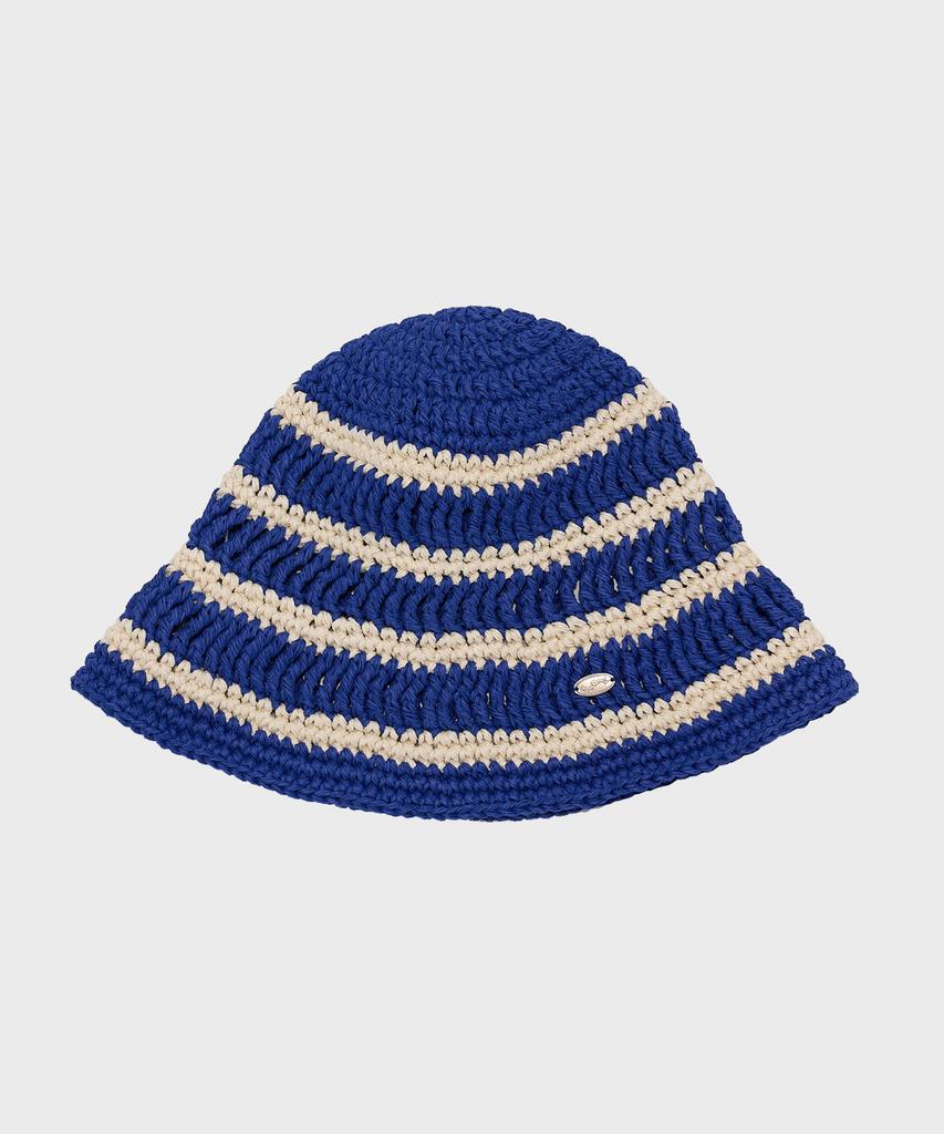 Seullouseulloulli Moroccan Handmade Crochet Striped Bucket Hat _ Blue