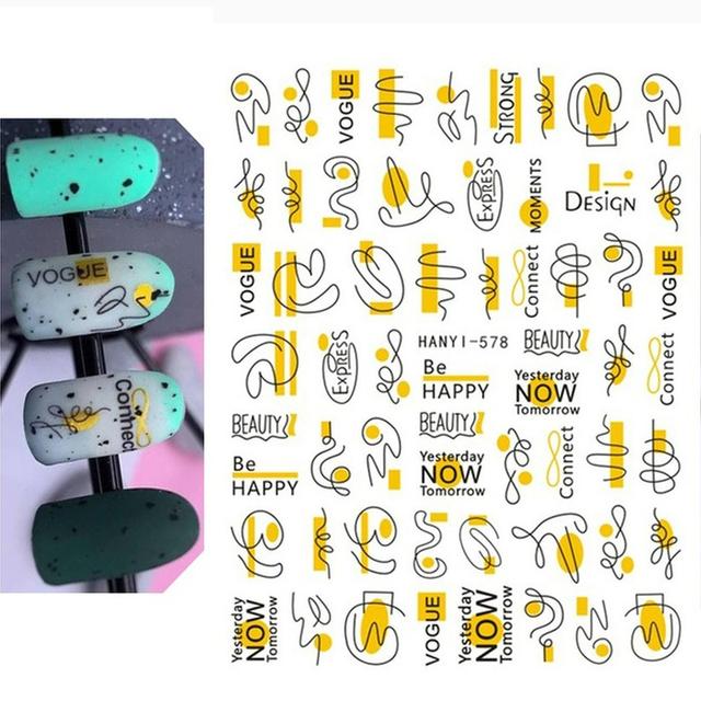 Zurück Kleber Aufkleber 3D Nagel Aufkleber Schwarz Weiß Geometrische Zeichnungen Designs Nagel Aufkleber Dekoration Für Nail Art Schönheit