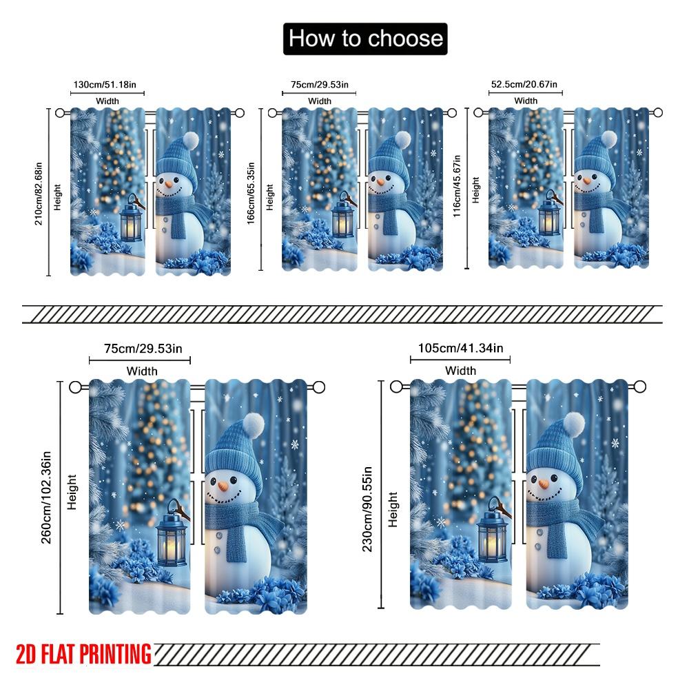 2pcs,2D Plane Printing Curtains Cute Snowman Christmas Winter Decorations (2) Durable Polyester (without Rod) Decorations For