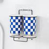 Checkerboard Ceramic Chopsticks Holder Drain Rack Chopsticks Basket Chopsticks Box Cutlery Box Storage Rack Wall-mounted Shelf