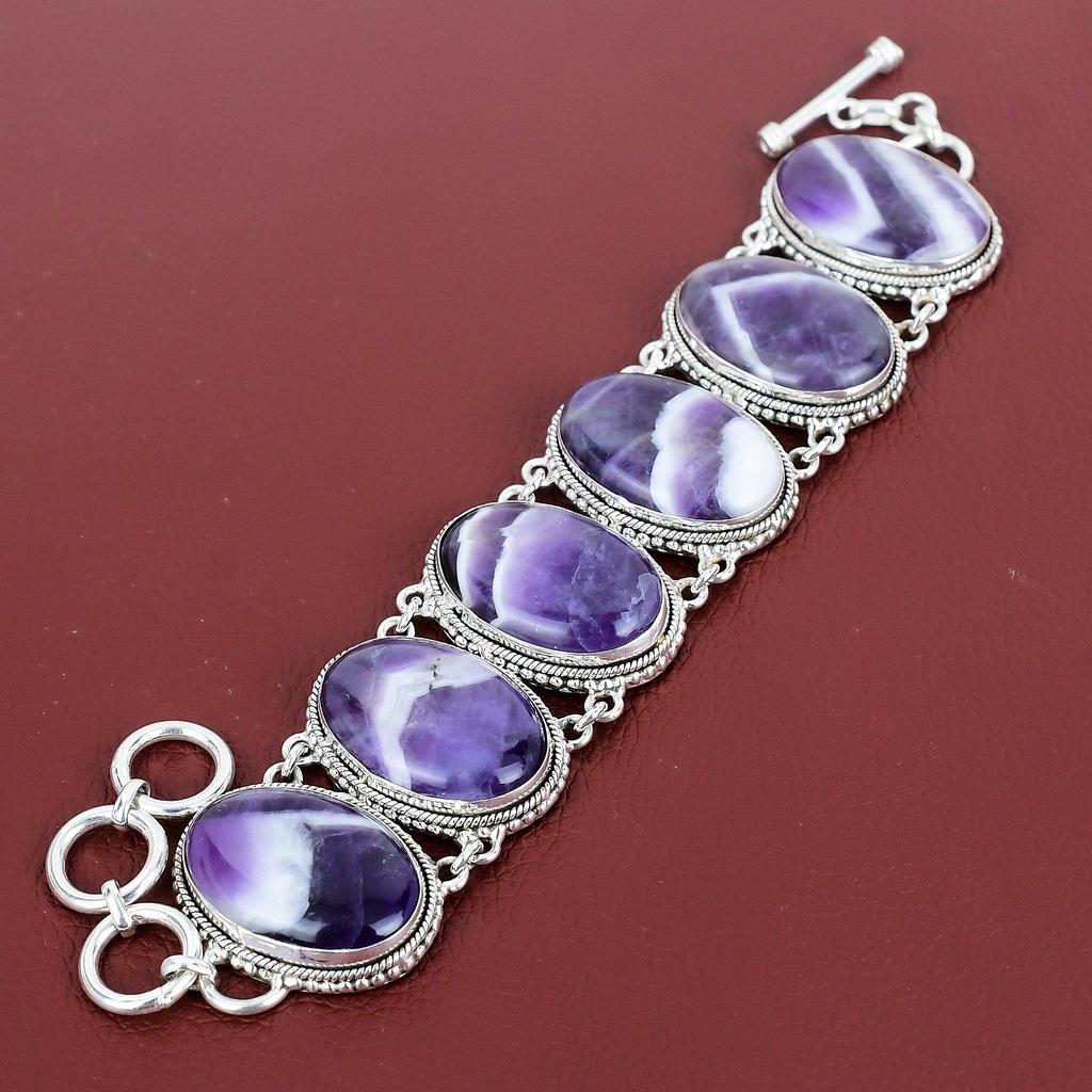 Chevron Amethyst Bracelet Handmade Jewelry Gemstone Vintage Bracelet 925 Sterling Silver Bracelet Adjustable Chain Bracelet Gifts For Mother