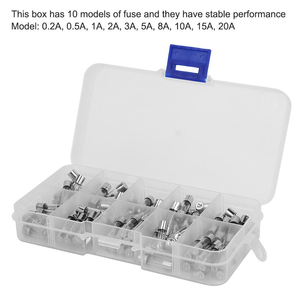 100 Stücke 0-250 V 5*20mm Glasrohr Kit Zubehör Set 0,2 A 20 A