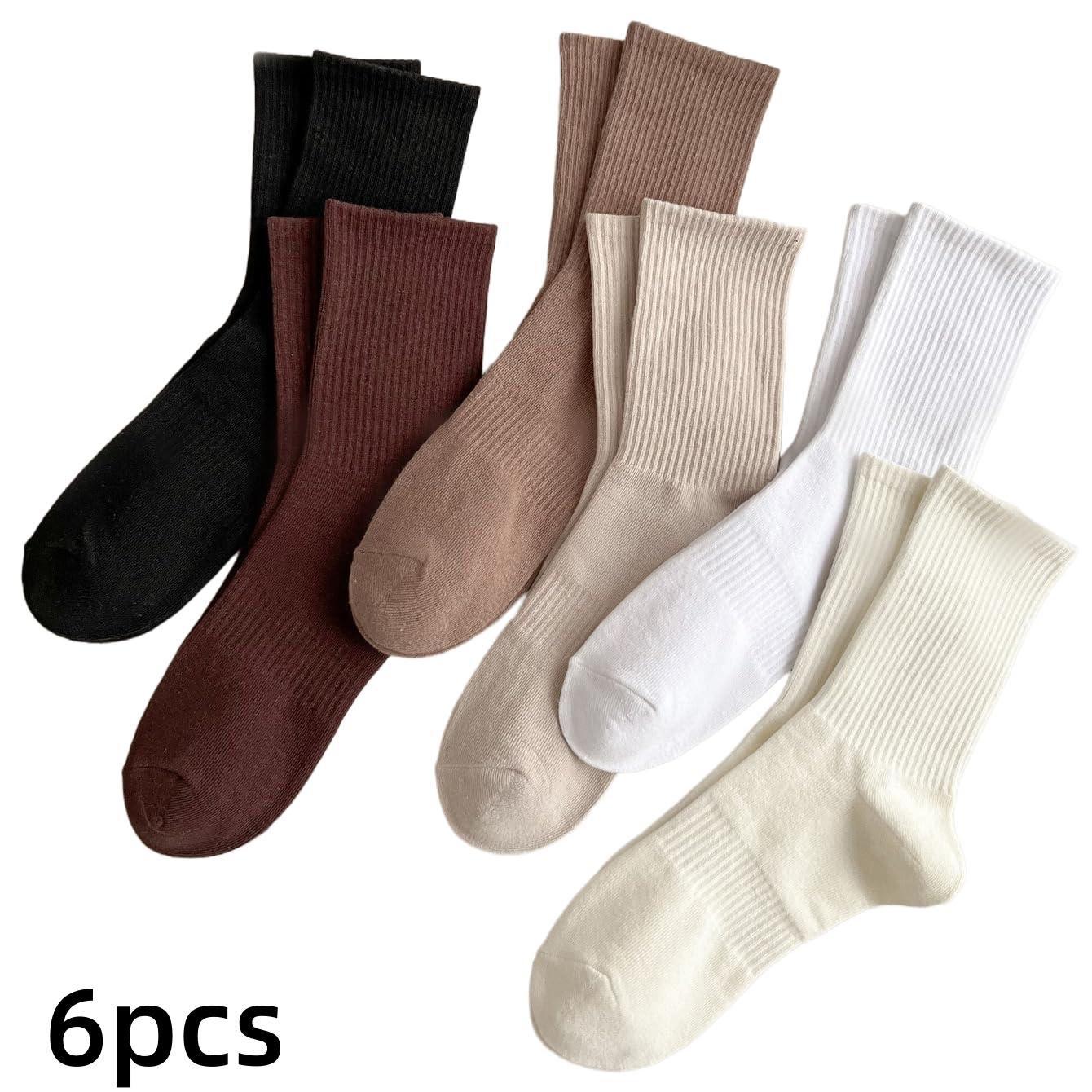 

Women Long Socks Towel Bottom Warm Winter Autumn Knee High Socks Casual Solid Color 6-pcs