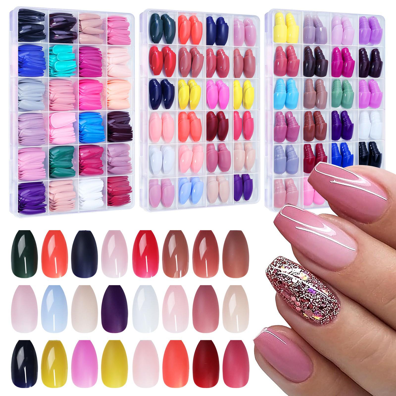 

Glossy Minimalist Press-On Nails: 24 Grids, 288 Solid Color Tips