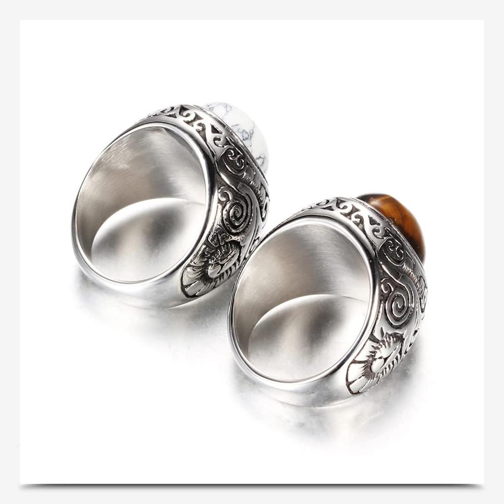 Turkusowy Pierścień dla Niebieskiego Duży Sygnet Antyczny Dodatek [Rockyu] Męski, Pierścionek, Wzór, Turkusowy, Owalny, Pierścionek, Tytanowy, Impreza, Przyjaciel, Prezent, Styl,