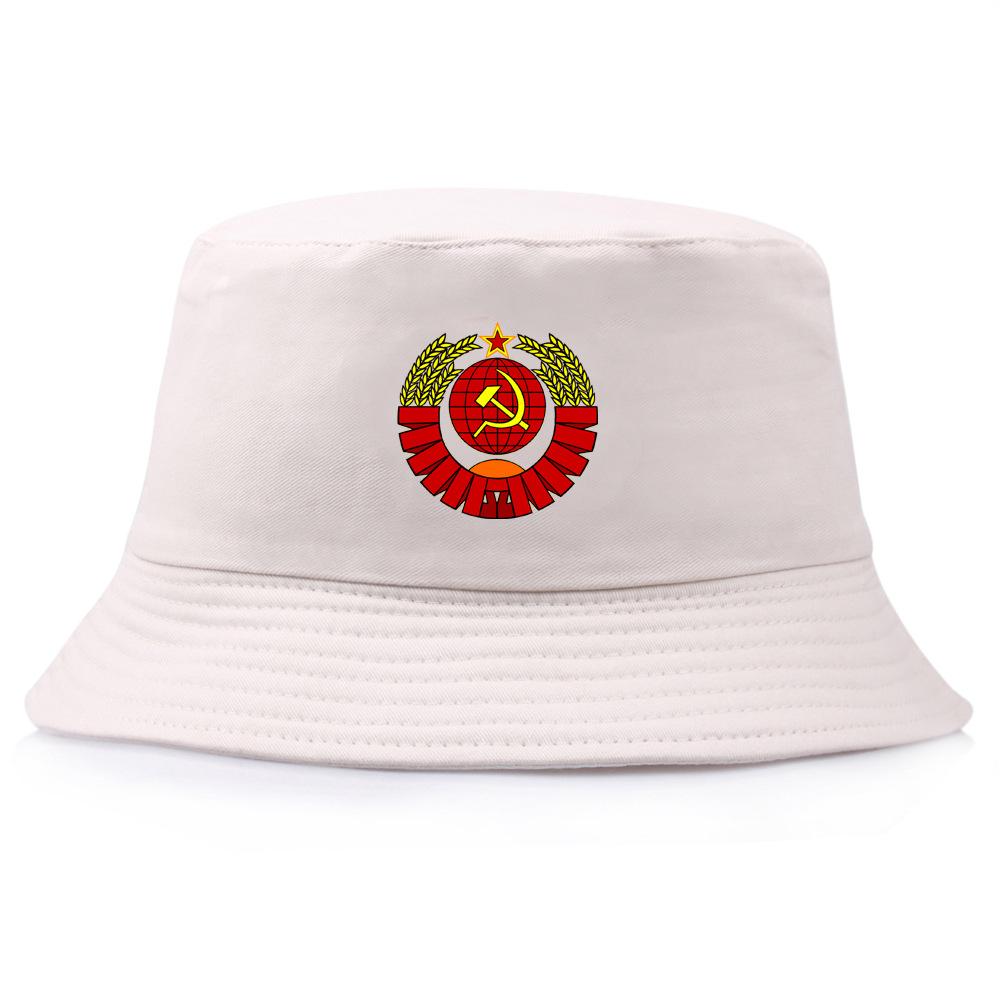 Soviet Emblem Bucket Hat Russia USSR Flag Cap CCCP Print Panama Caps Men women USSR Soviet Union Sun Visor Foldable Hats 55-58cm бежевый