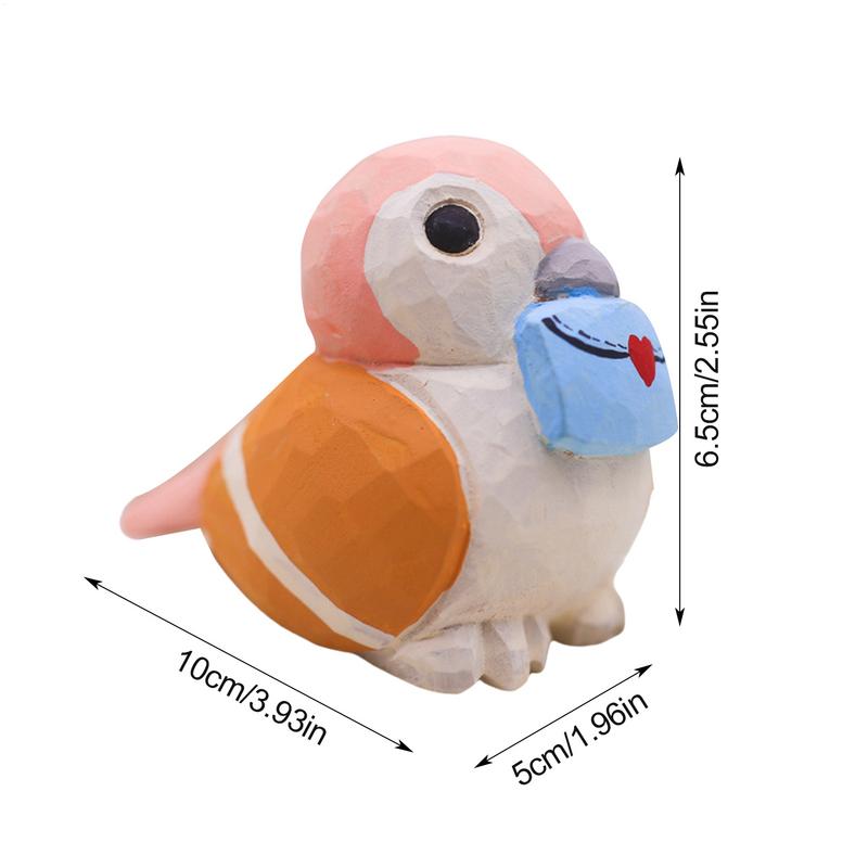 Miniature Wood Bird Art Statue Elegant Bird Figurine In Watercolor Style Lightweight Collectible Figurines For Living Room