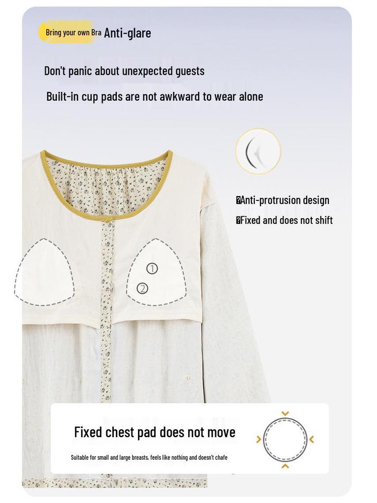 Women's Cloud Cotton Pajama Set with Chest Pads - Long Sleeve & Pants for Indoor/Outdoor Wear In Spring, Autumn, and Winter