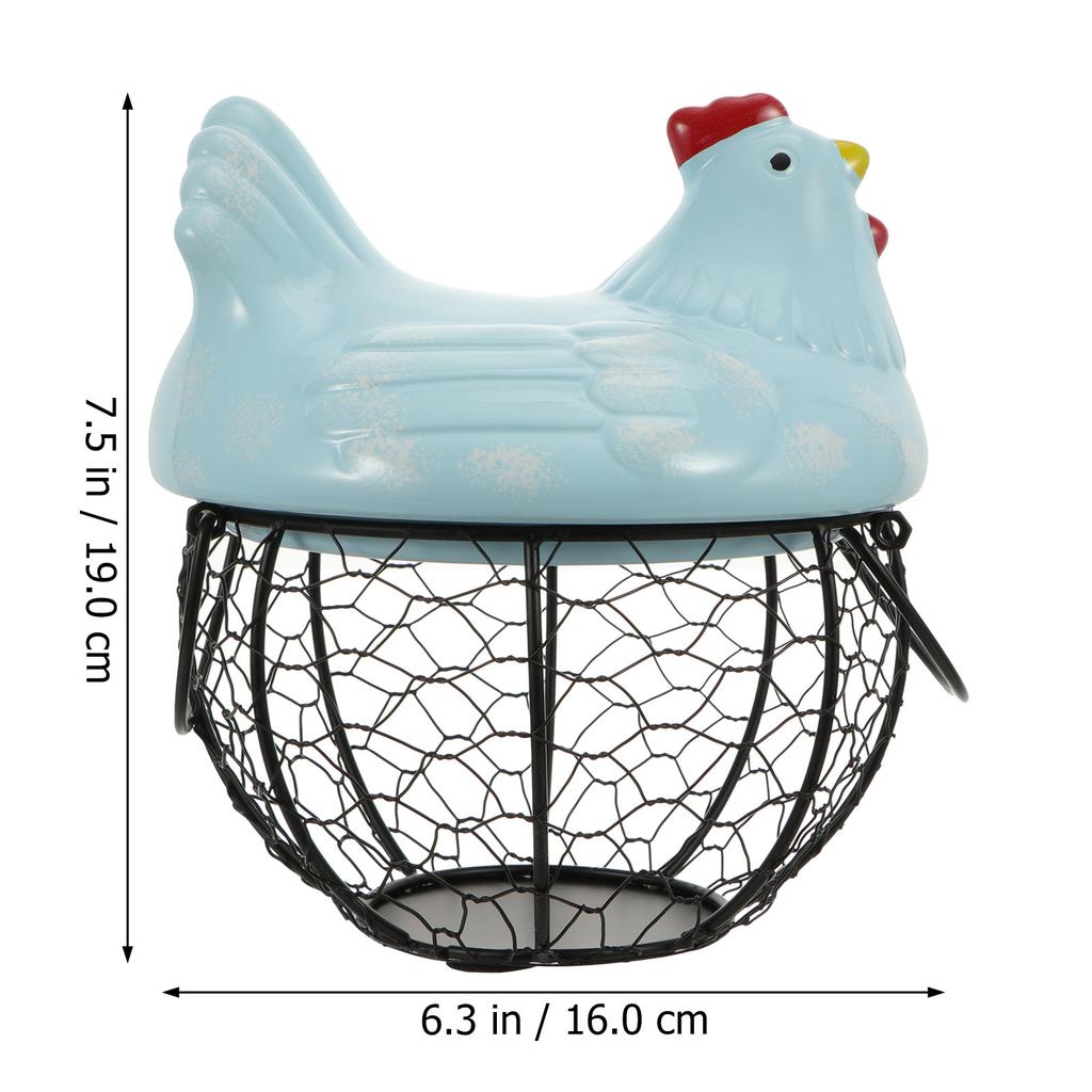 1Pcs Chicken Style Egg Basket Made of Premium Ceramic and Iron Fruit Vegetable Snack Storage Holder Home Decor Item