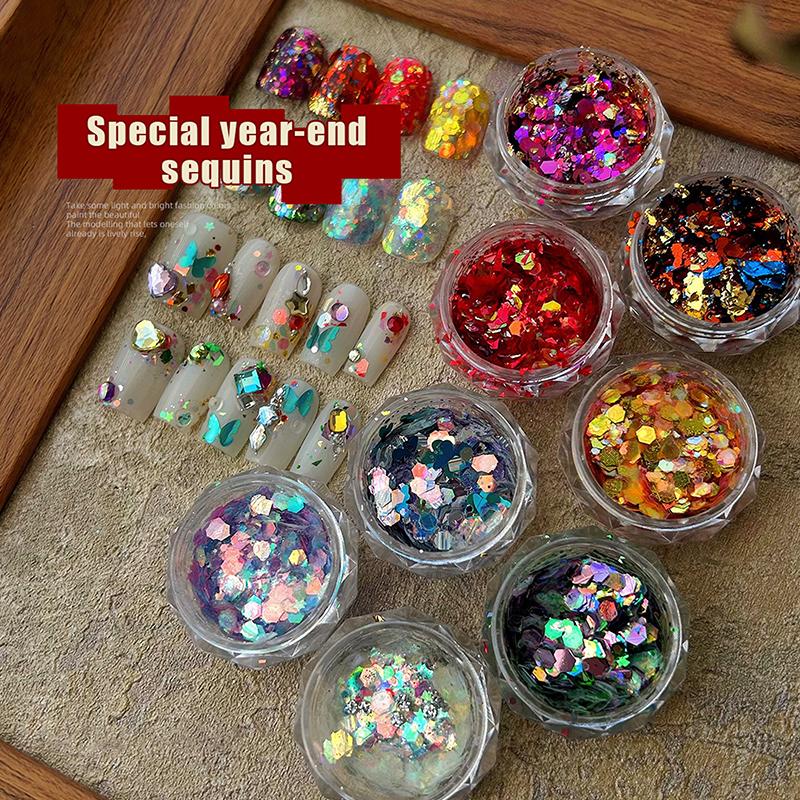 10Boxes Nail Art Charms Random Assorted Multicolor Polygonal Glitter Sequins Shiny Nail Art Decorations DIY