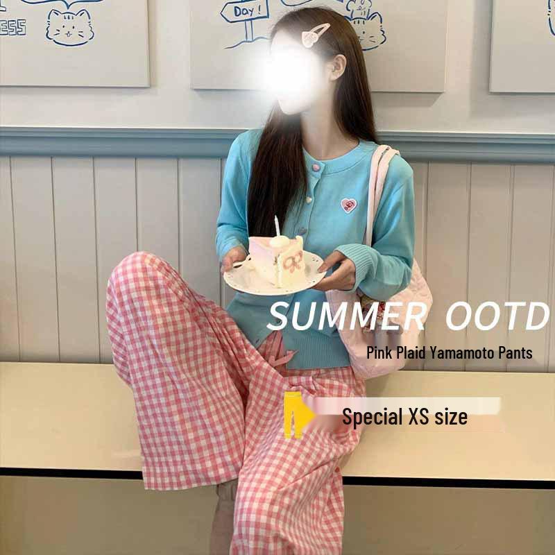 Women's Summer High-Waist Plaid Casual Pants: Slimming Straight or Wide Leg Draped Design