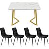 Table De Salle À Manger - 117 Cm - 4 Chaises En Velours Noir - Pieds Dorés - Design Moderne