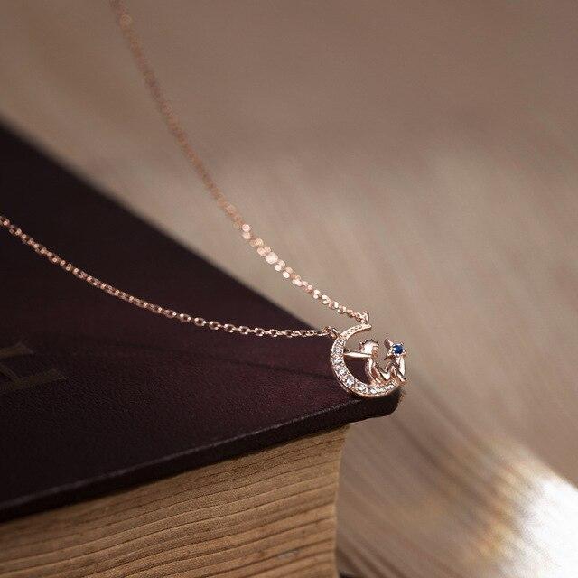 

Ожерелье с подвеской из стерлингового серебра 925 пробы с кристаллами ангела для женщин, юбилей, свадебная вечеринка, ювелирные изделия Dz284 розового золота