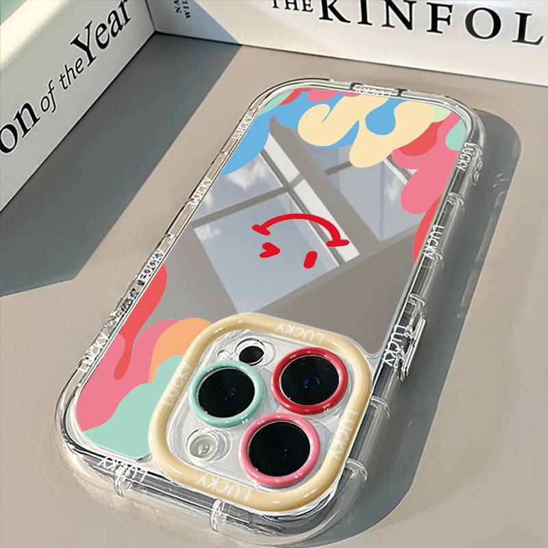 Colorful Smiling Man for Apple 16 Phone Case Mirror Cream 11pro Mirror Protective Cover Cartoon for Vivo