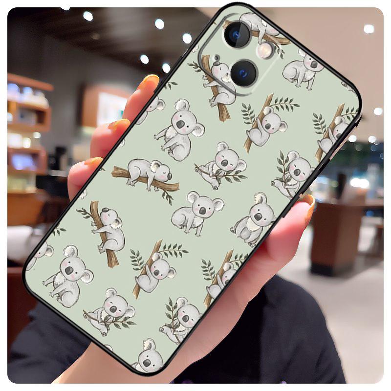 Cartoon Painting Animal Koala Phone Case For iPhone 16 11 12 13 Mini 14 15 Pro Max X XS Max XR Plus Cover Bag