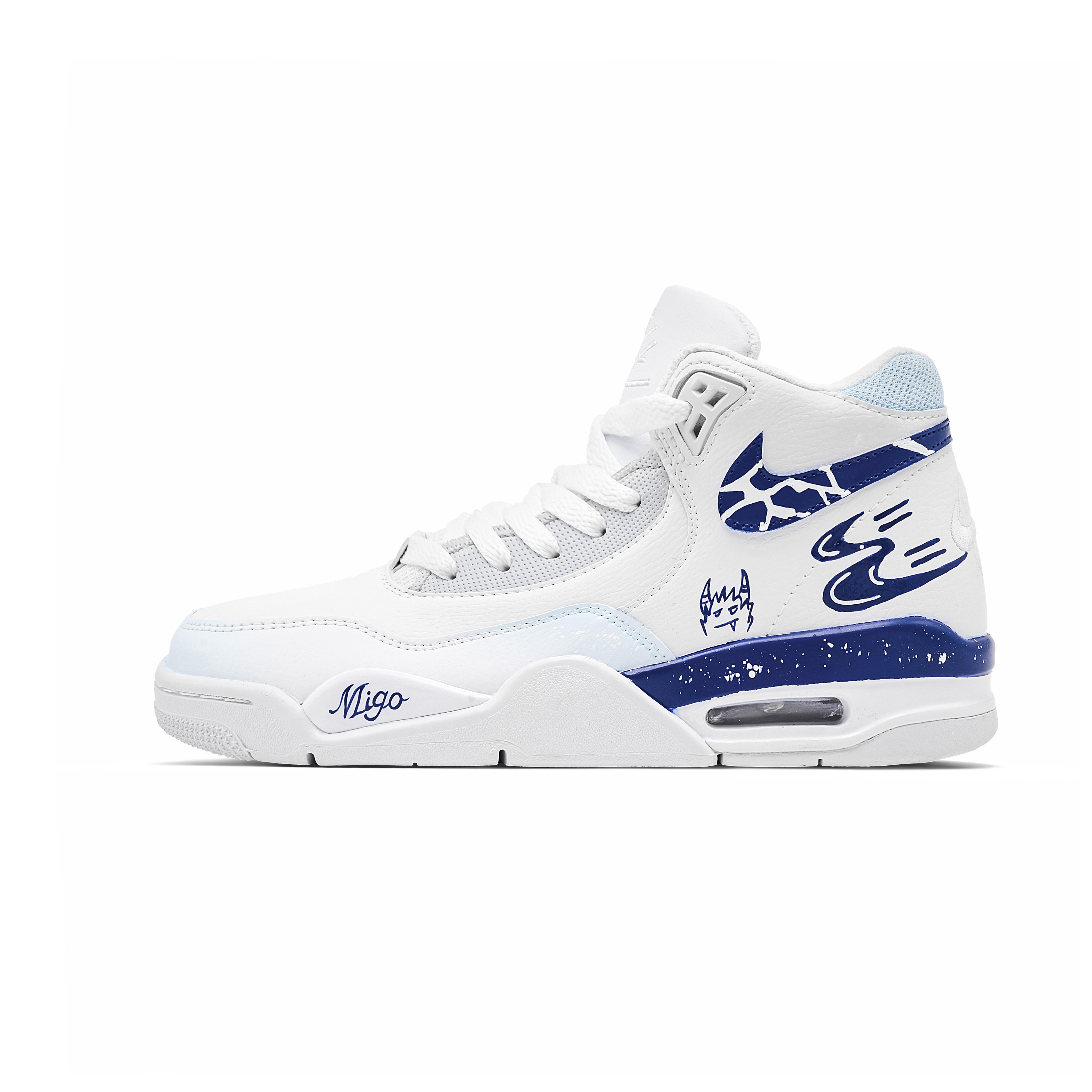 

Nike Flight Legacy Alien Visitors Leather Abrasion Resistant Mid top Vintage Basketball Shoes Men s White Blue BQ4212-101(Team1068-) 41