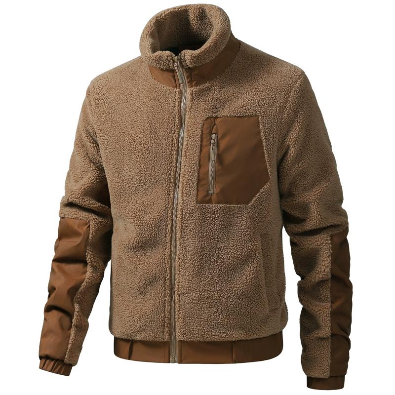 

Теплая куртка из овечьего бархата для мужчин, с воротником-стойкой, утолщенное зимнее пальто, застежка на молнии, с капюшоном, однотонная, повседневная модная верхняя одежда L хаки