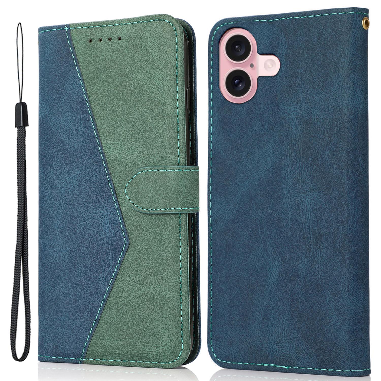 

For iPhone 16 Case Stand Flip Leather Splicing Color Phone Cover