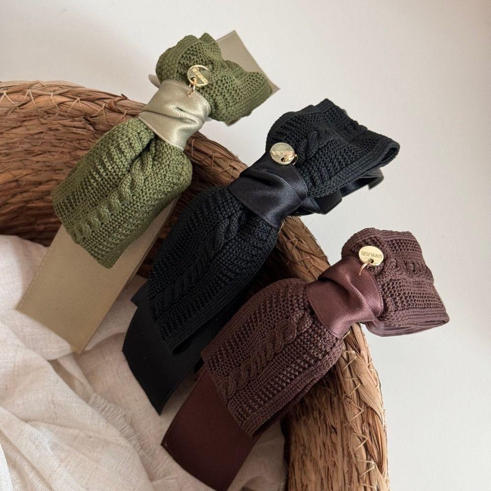 Large Size Bowknot Ribbon Hair Clip Non-Slip Hairpin Fashion Knitted Bow Banana Clip  Girl