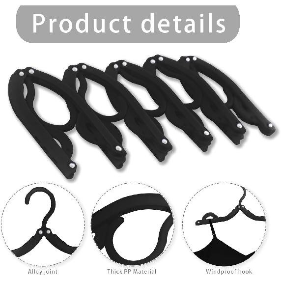 6PCS Portable Folding Clothes Hangers Clothes Drying Rack for Travel (Black)