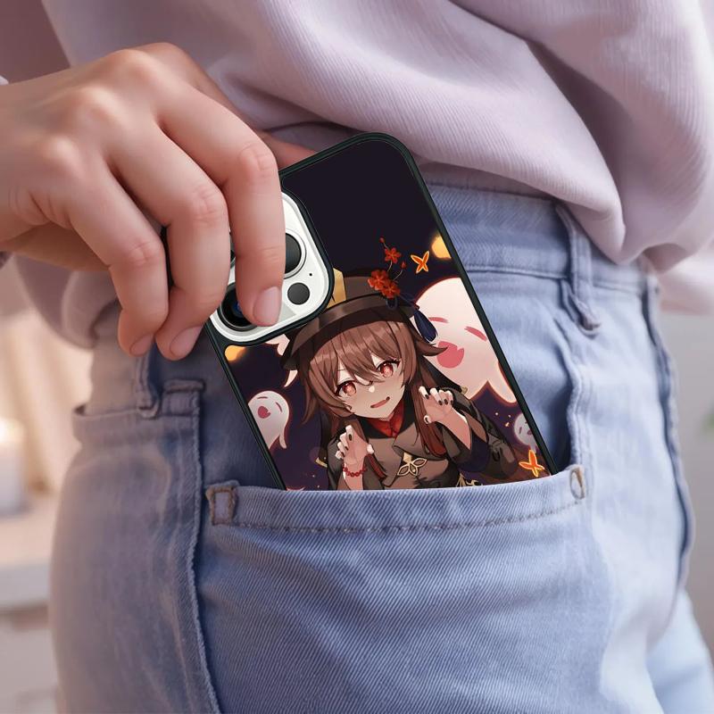 Hu Tao Genshin Impact chibi Phone Case For iPhone 17 Air 15 16e 14 13 Pro Max Coque 12 11 Pro Max PLUS cover
