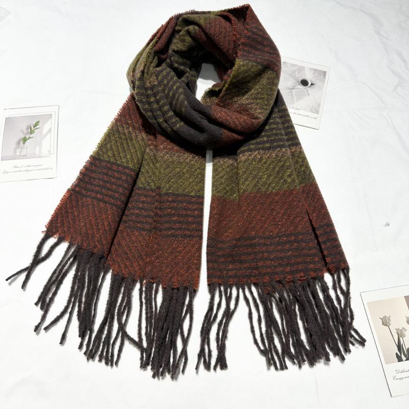 New Soft Imitation Cashmere Scarf for Women Classic Plaid Tassel Shawl Scarf for Men and Women Autumn and Winter Versatile Stripes