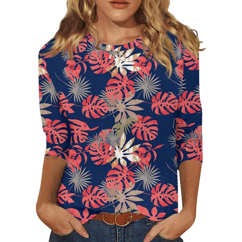 3/4 Sleeve Shirts For Women Cute Print Graphic Tees Blouses Casual Plus Size Basic Tops Pullover