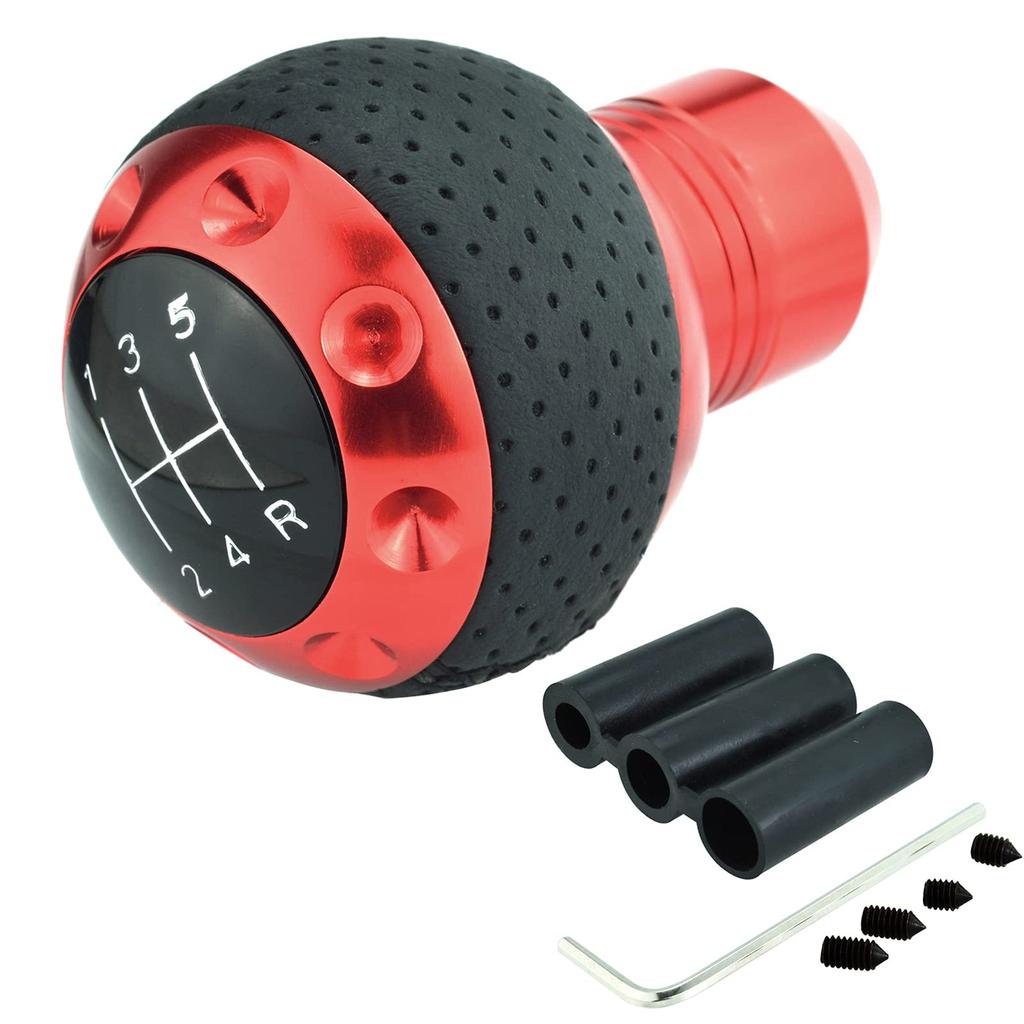 Lunsom PU Schalthebelknauf für allgemeine manuelle Fahrzeuge, 5-Gang (rot)