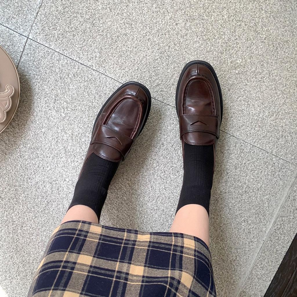 Cowhide Version~~ New Small Leather Shoes Women's Thick Heel Platform Lazy Shoes Genuine Leather Loafers