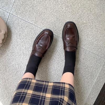 Version cuir de vache~~ Nouvelles petites chaussures en cuir pour femmes à plateforme à talon épais chaussures paresseuses mocassins en cuir véritable