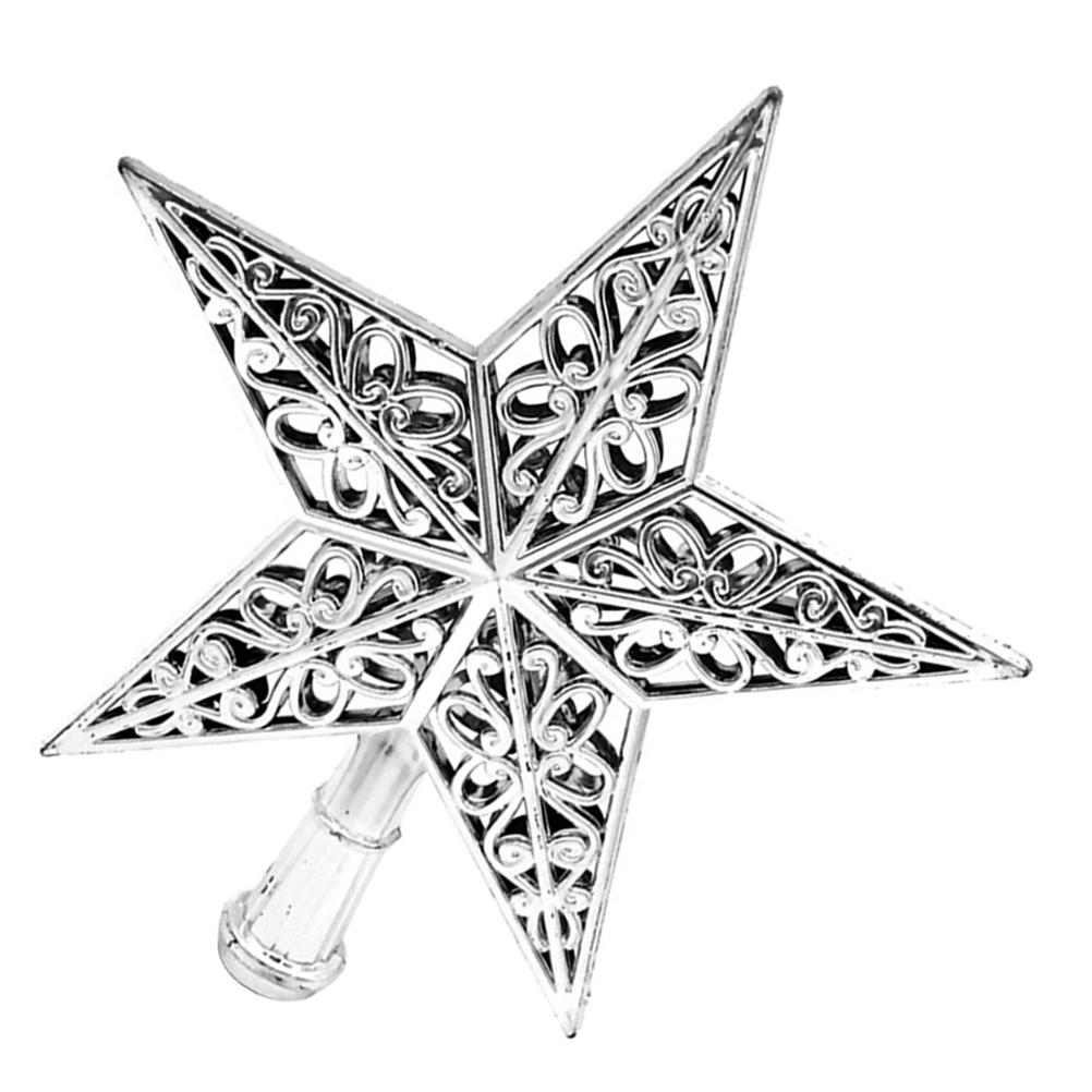 

Silver Hollow-Out Glitter Christmas Tree Top Star Hanging Ornament Plastic Glittering Star Christmas Tree Toppers Decoration срібний