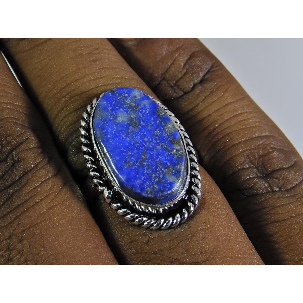 Natural Lapis Lazuli 925 Solid Sterling Silver Ring Size US-8 PG-38