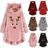 Cozy Fluffy Women's Christmas Sweatshirt With Adorable Elk Pattern And Cat Ear Design