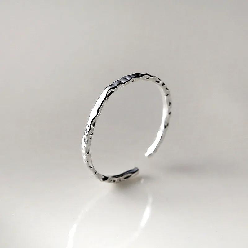 

Real Sterling Silver Minimalist Geometric Round Rings for Women Trendy Fine Opening Irregular Accessories resizable