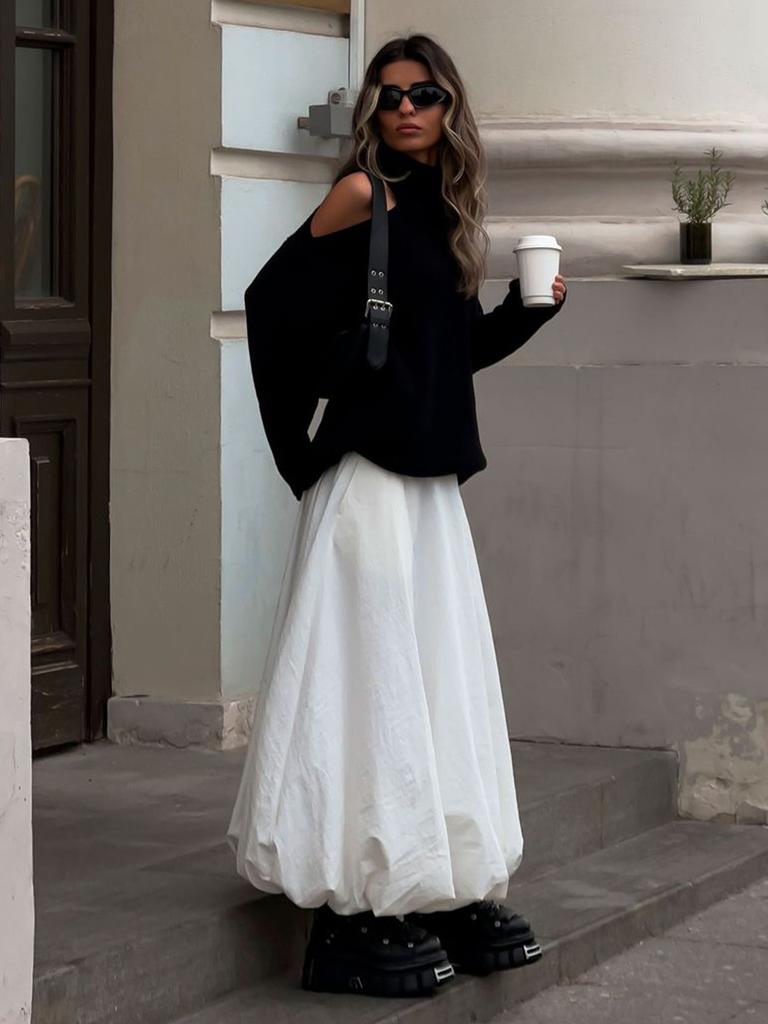 High Neck Off-Shoulder Sweater Women's Autumn Winter Ins Style Matching Knit Sweater Loose Pullover