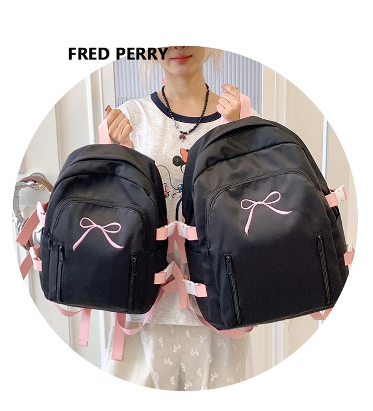 Japanese & Korean Style Cute School Backpack with Bow - Versatile for Middle & High School Students, Casual & Simple Solid Color Design