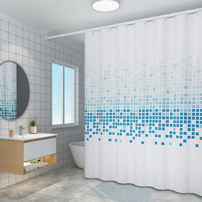 Blue Mosaic Polyester Curtain Waterproof Shower Curtain Suitable for Bathroom Bathtub Shower Curtain