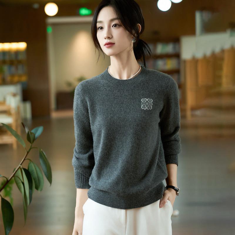 2025 Herbst Bestickter Strick Wolle Übergröße Lockerer Pullover für Damen - Langärmeliges Modeoberteil