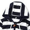 Long Sleeve Women Striped Hooded Sweatshirt with Zipper Pocket and Drawstring