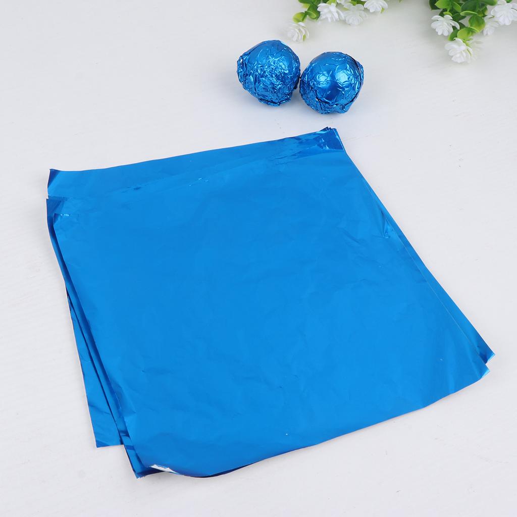 100pcs Food Packaging Aluminum Wedding Candy Wrapper Chocolate Tea Packing Foil for Home Shop Blue