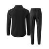 Men's Casual Long Sleeve Pants Two Piece Set Solid Color Double Pocket Workwear Cardigan Shirt Set
