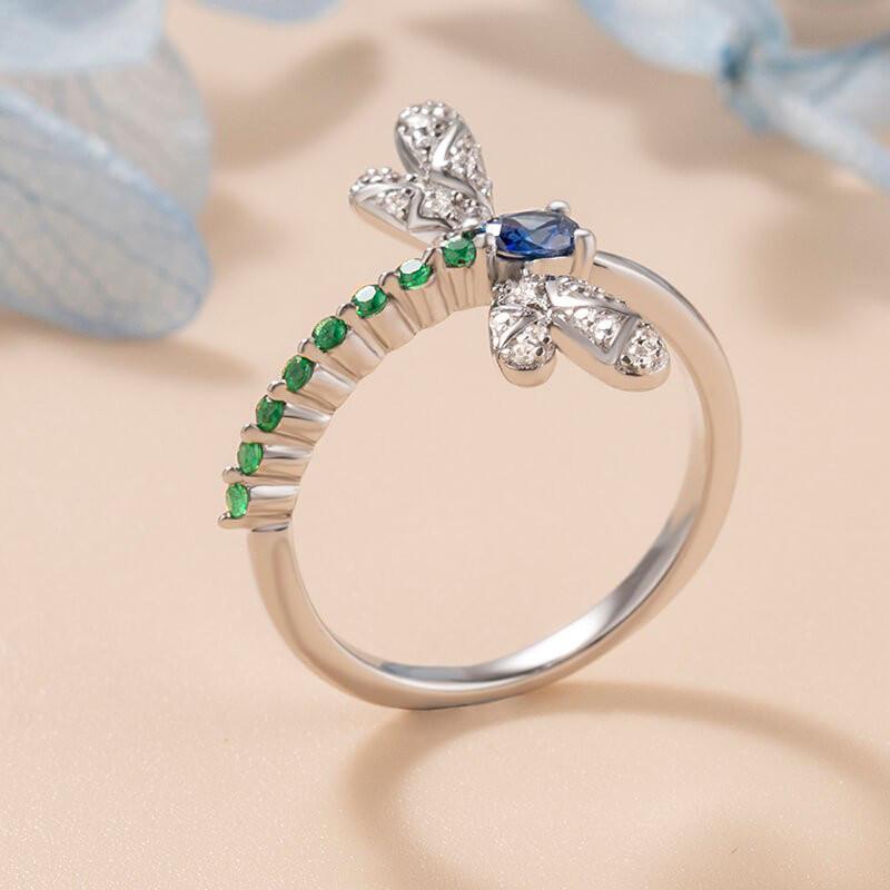 925 Sterling Silver Dragonfly Rings for Women Blue Green CZ Daily Wear Statement Girls Ring Birthday Gift New Trendy Jewelry
