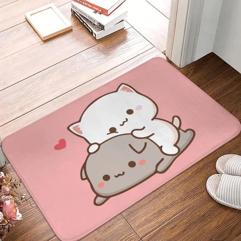 Mochi Cat Peach and Goma Front Door Floor Entrance Mat Interior Kitchen Bathroom   Bedroom Rug Living Room